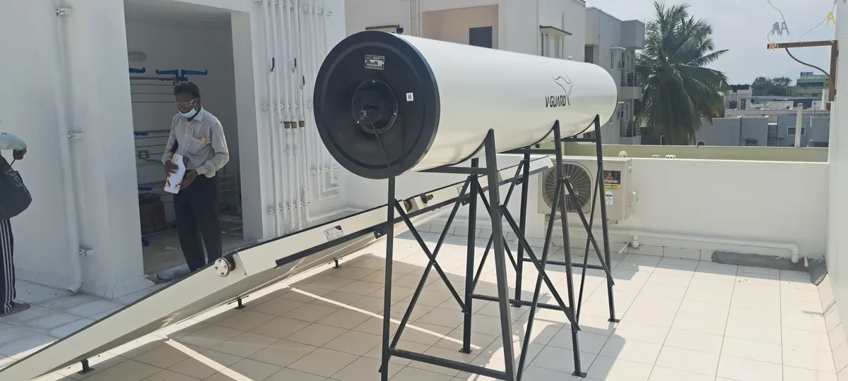 V-Guard 300L solar water heater installation Coimbatore Tamil Nadu — Arun Hitech dealer