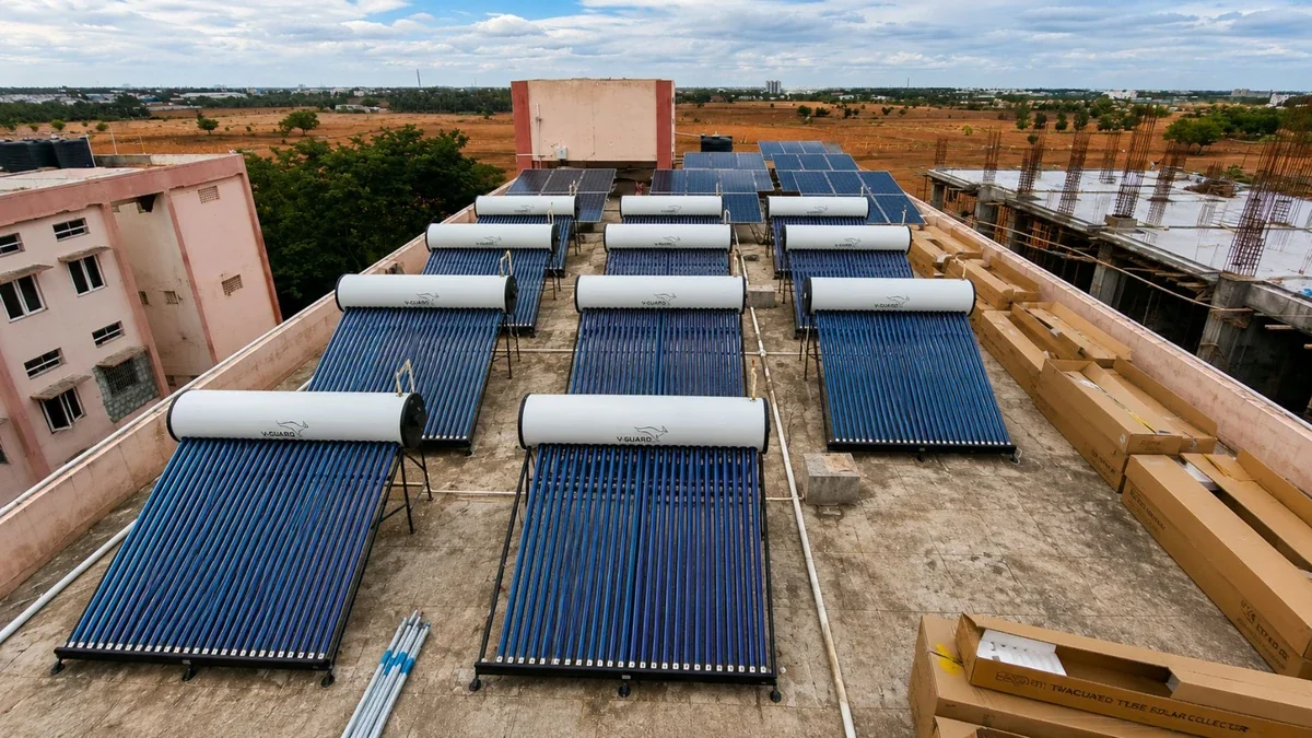 500 liter solar water heater installation Coimbatore — Arun Hitech V-Guard dealer