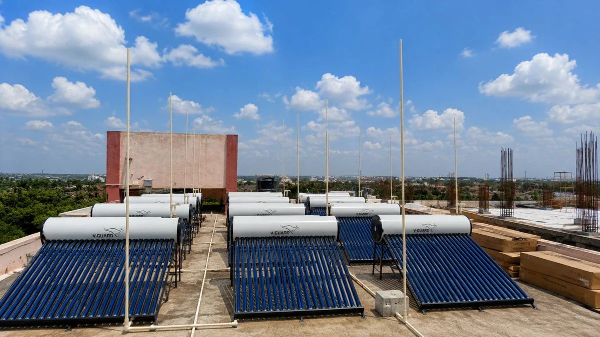 Apartment 500L solar hot water system Coimbatore — Arun Hitech V-Guard dealer