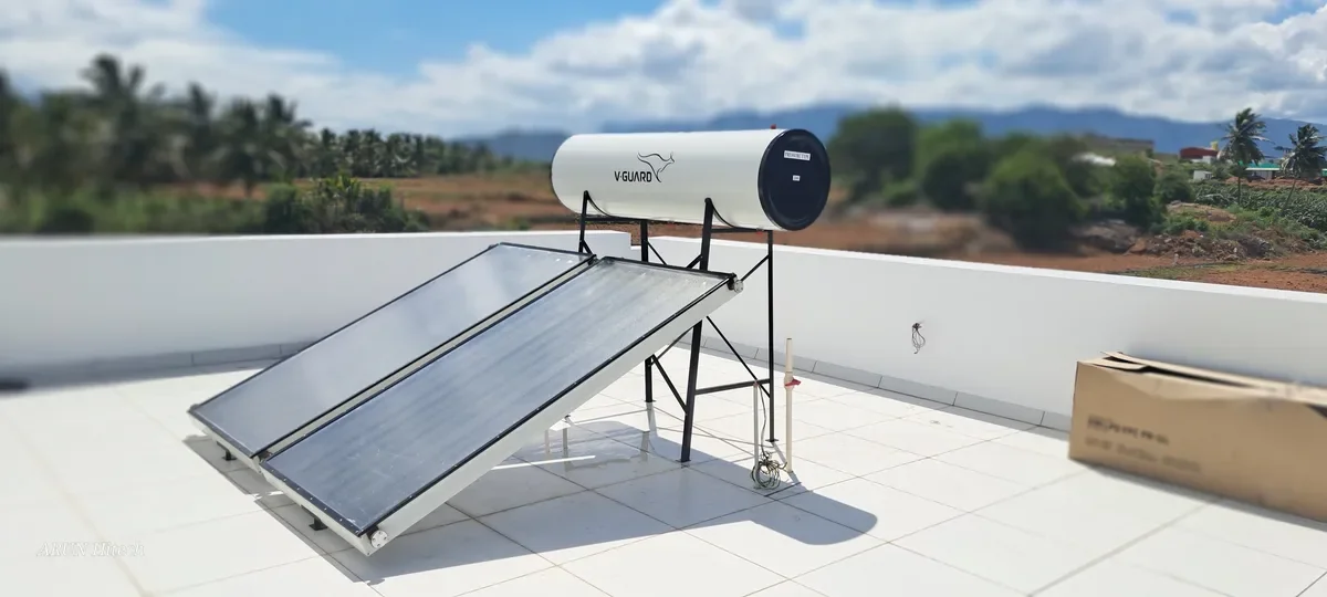 V-Guard 200 LPD rooftop solar water heater apartment Coimbatore