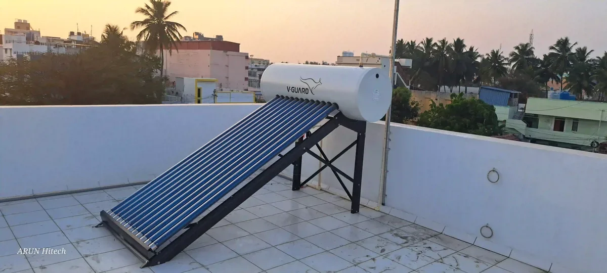 V-Guard solar water heater installation Thoppampatti Coimbatore by Arun Hitech