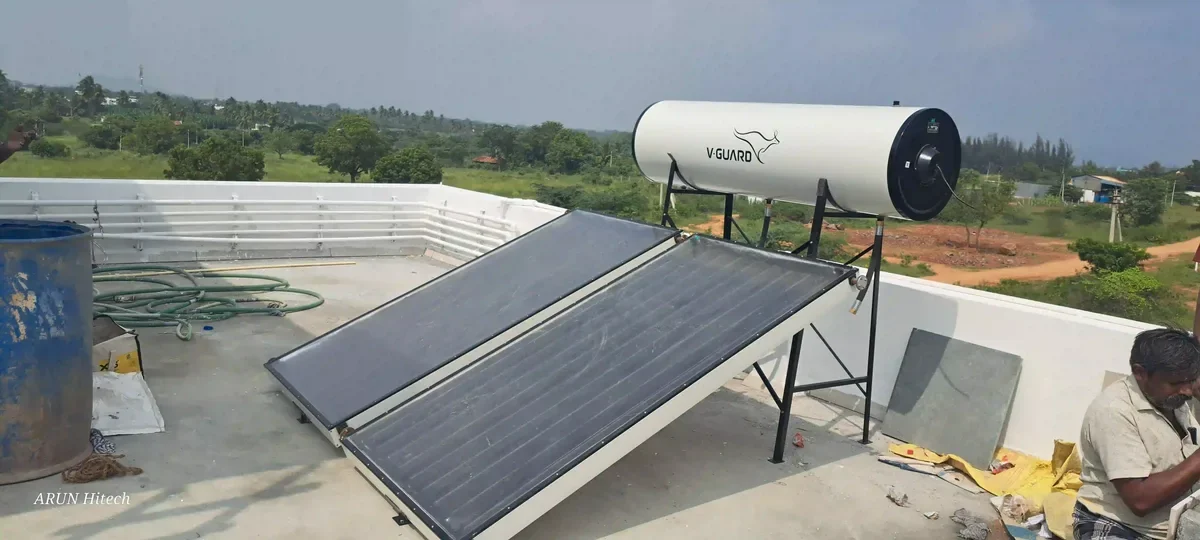 V-Guard 100L solar water heater Valparai hills Tamil Nadu — Arun Hitech installation