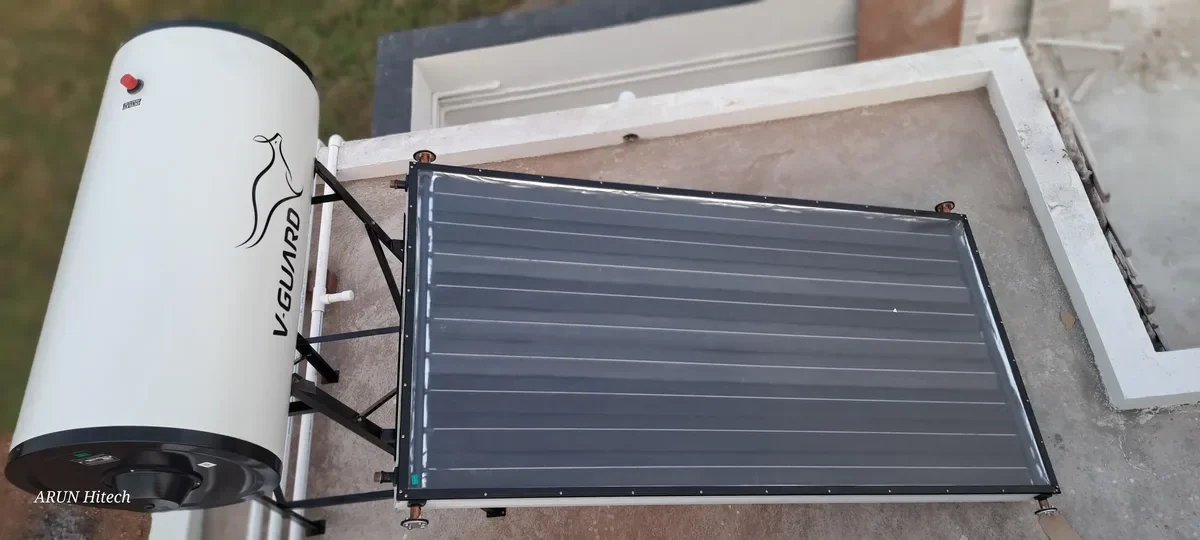 V-Guard 100L FPC solar water heater Coimbatore — Arun Hitech authorized dealer