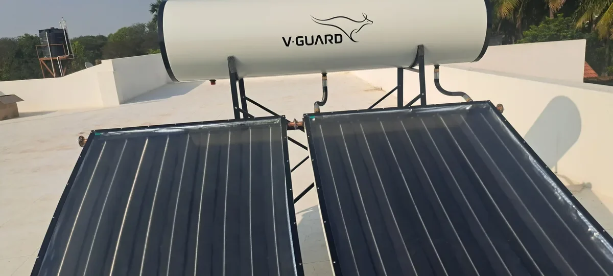 V-Guard FPC flat plate collector solar water heater installation Coimbatore Tamil Nadu by Arun Hitech