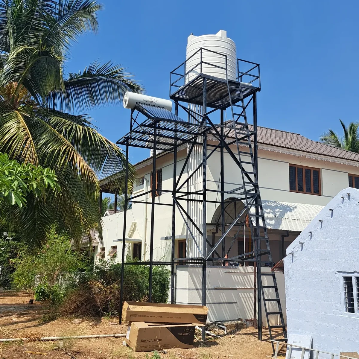 V-Guard ETC solar water heater blue tubes close up Coimbatore — Arun Hitech authorized dealer